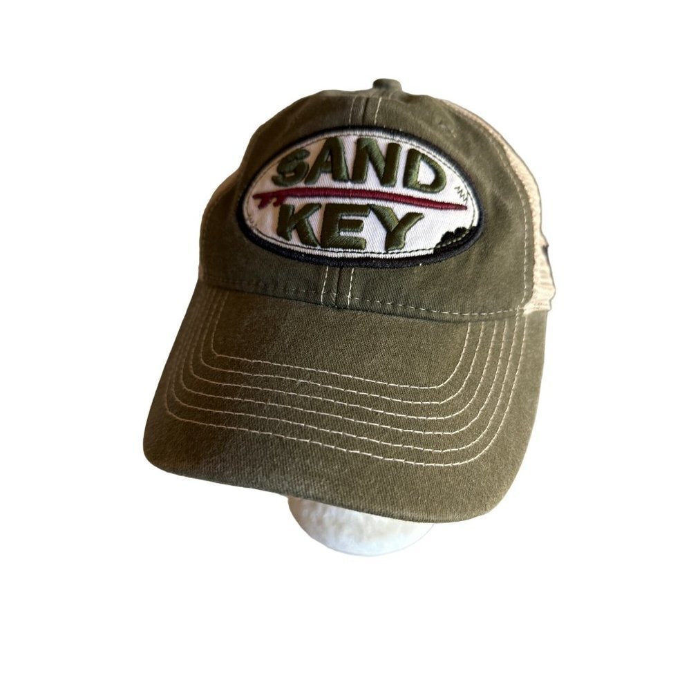 Trucker Hat Green Sand Key Florida Surf Mesh Snapback Cap Patch